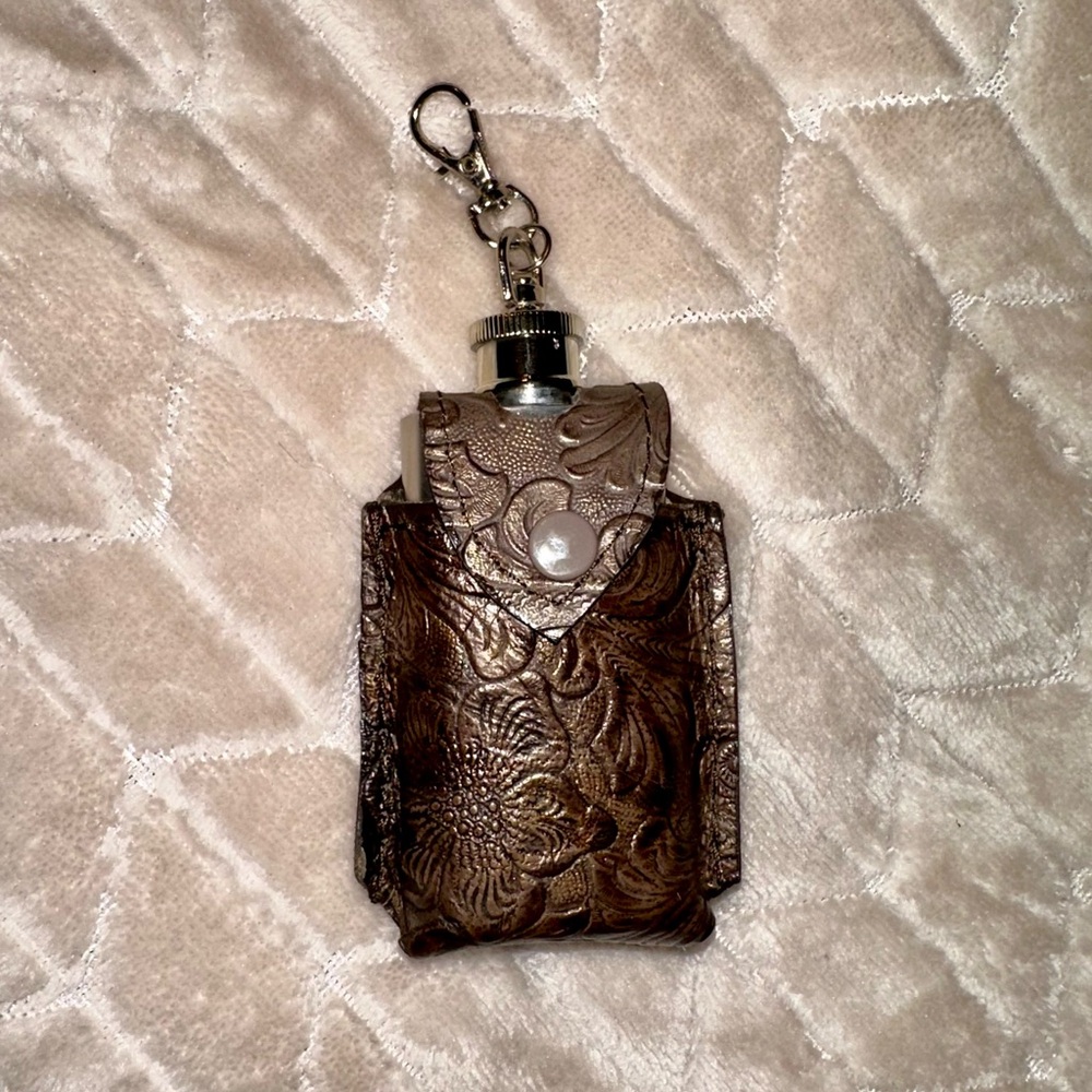Brown Tooled Leather Mini Flask